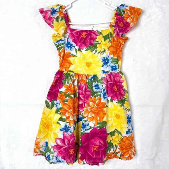 Janie And Jack The Tropicalia Bold Multi Floral Dress Girls Size 8 Yellow